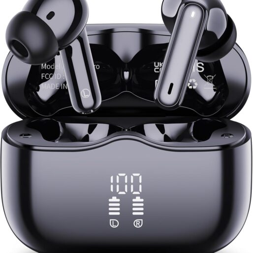Écouteurs intra-auriculaires sans fil Bluetooth 5.4 2025 avec micro antibruit 4 canaux ENC, nouveaux écouteurs sans fil HiFi stéréo, basses profondes, autonomie de 40 heures.