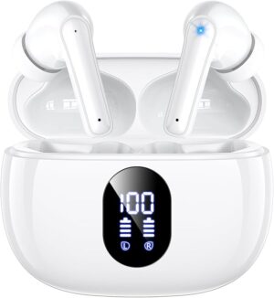 Écouteurs sans fil, 2025 écouteurs avec un son stéréo puissant et des basses puissantes, écouteurs Bluetooth légers avec 48 heures d'autonomie,